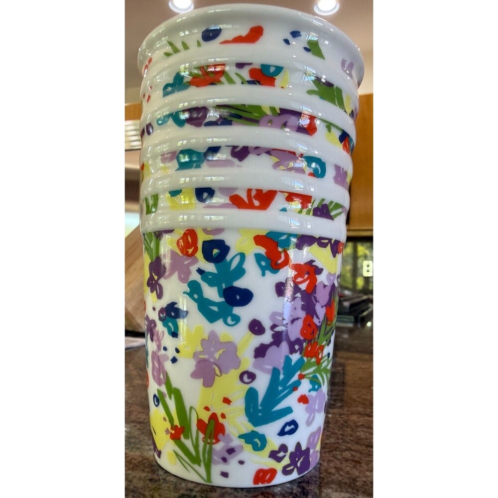 STARBUCKS Tumbler Ceramic Stylized Floral Travel Mug 2016 Orange Lid 10oz NEW